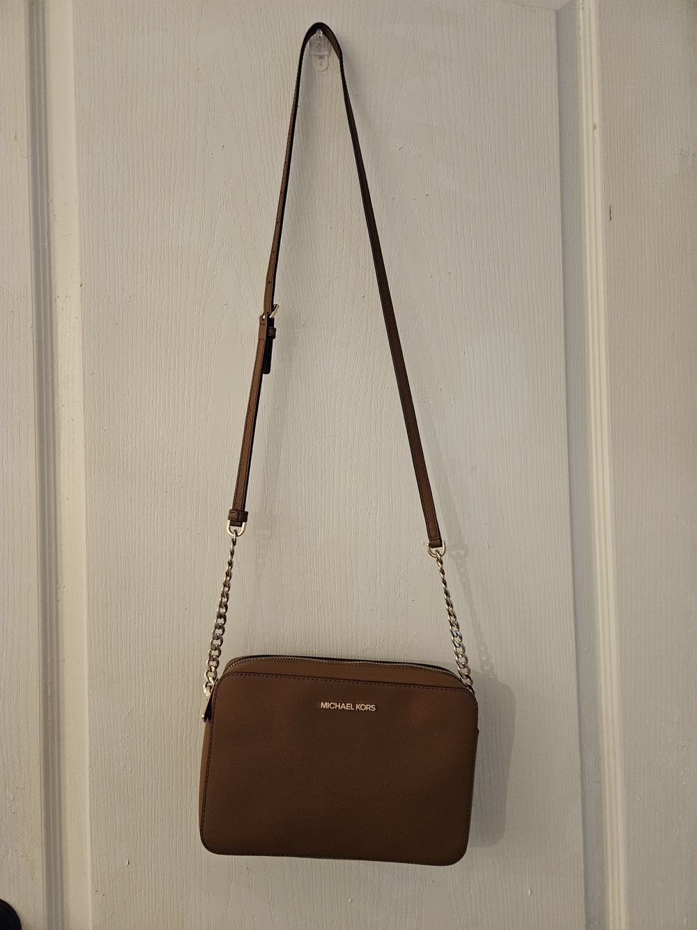 Michael Kors Brown Leather Crossbody with Gold Chain Strap
